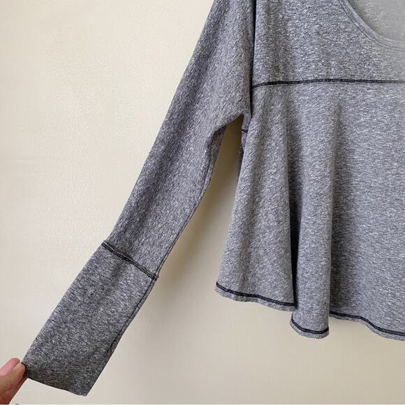 Free People | Cloud Nine Relaxed Tee Heathered Scoop Neck Long Sleeves Gray XS - Picture 5 of 8